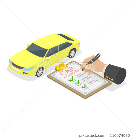 3D Isometric Flat Vector Illustration of Car Insurance, Automobile Protection, Security and Safety. Item 4 116974080
