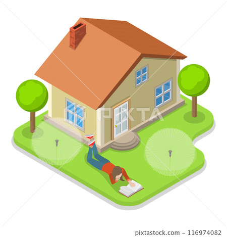 3D Isometric Flat Vector Illustration of Real Estate Types, Condominium, Detached House or Appartment. Item 1 3D Isometric Flat Vector Illustration of Real Estate Types, Condominium, Detached House or Appartment. Item 1 116974082