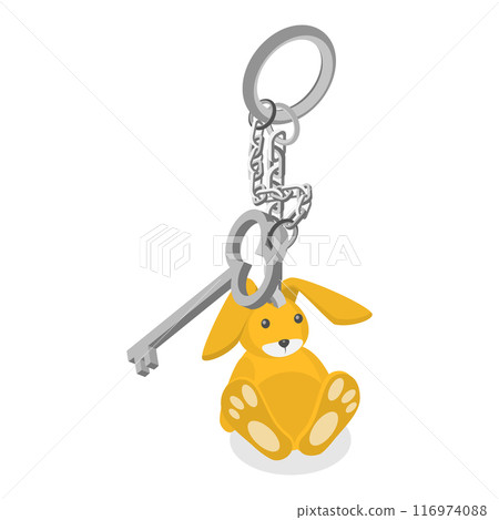 3D Isometric Flat Vector Illustration of Key Sets Collection, Keys with Accessories. Item 1 116974088