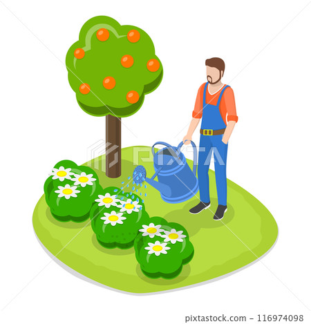 3D Isometric Flat Vector Set of Garden Tools And People, Landscape Designers and Farming Equipment. Item 4 116974098