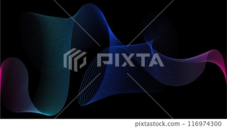Abstract colorful wave lines on black background, concept of movement. Vector illustration 116974300