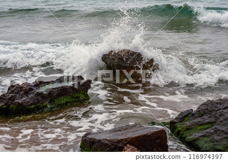 coastal rocks and ocean waves coastal rocks and ocean waves 116974397