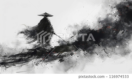 A standing samurai drawn in ink painting, Generative AI AI image A standing samurai drawn in ink painting, Generative AI AI image 116974533