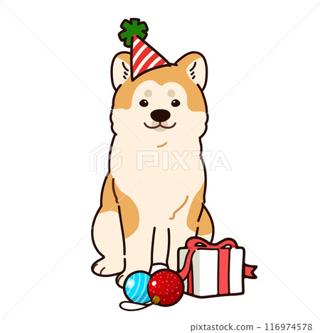 簡單可愛的秋田犬聖誕插畫主線 116974578
