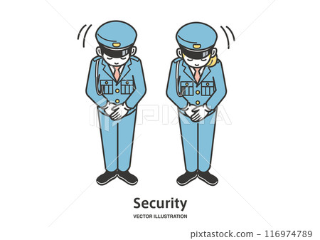 Male and female security guards bowing 116974789