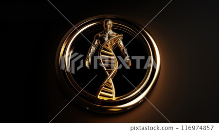 Logo healthcare excellence: banner medicine, doctors, pharmacology, hospital treatment, family doctor services, with copy space and vitruvian man for vip promotion.  116974857