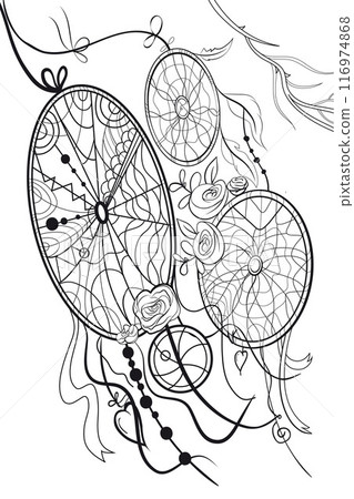Black and white anti-stress coloring with dream catchers isolated  116974868