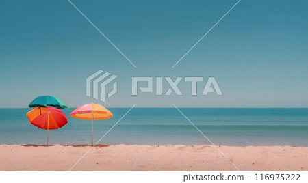 Colorful Umbrellas on a Sandy Beach 116975222