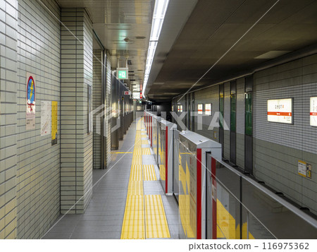 Platform screen doors installed at a subway station Platform screen doors installed at a subway station 116975362