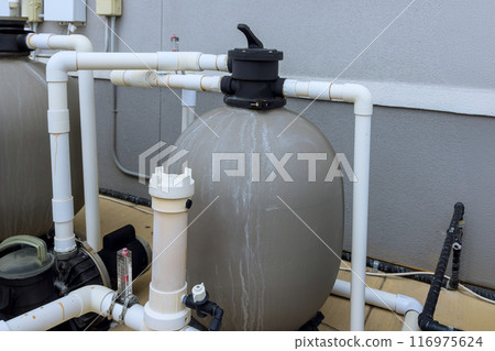 For maintaining clean outdoor swimming pool filtration system, system pump with filtering, ozonation equipment is required 116975624