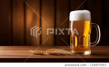Beer in a mug, copy space 116975955