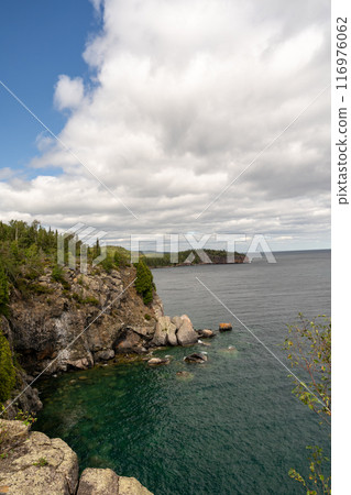 A gorgeous view of the rocky coastline of Lake Superior in Minnesota. 116976062