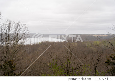A gorgeous view of water near trees and plants at a local park in Minnesota. 116976100