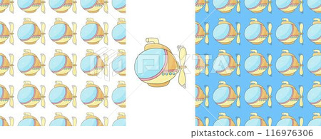 Set Creative marine seamless pattern. Pattern in hand draw style, created for fabrics 116976306