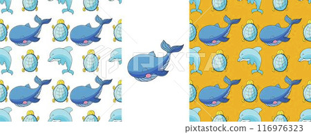 Set Creative marine seamless pattern. Pattern in hand draw style, created for fabrics 116976323