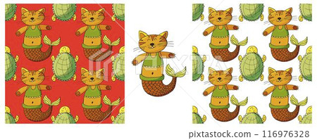 Set Creative marine seamless pattern. Pattern in hand draw style, created for fabrics Set Creative marine seamless pattern. Pattern in hand draw style, created for fabrics 116976328