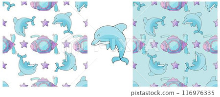 Set Creative marine seamless pattern. Pattern in hand draw style, created for fabrics 116976335