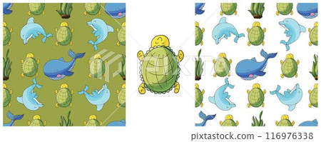 Set Creative marine seamless pattern. Pattern in hand draw style, created for fabrics 116976338