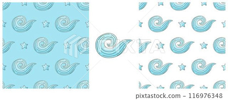 Set Creative marine seamless pattern. Pattern in hand draw style, created for fabrics 116976348