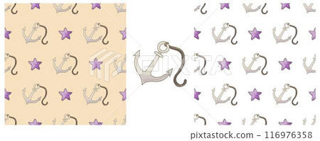 Set Creative marine seamless pattern. Pattern in hand draw style, created for fabrics Set Creative marine seamless pattern. Pattern in hand draw style, created for fabrics 116976358