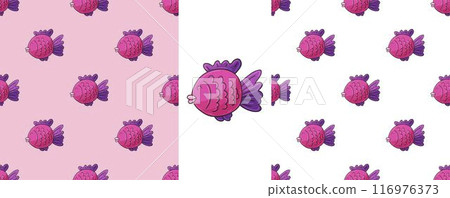 Set Creative marine seamless pattern. Pattern in hand draw style, created for fabrics 116976373