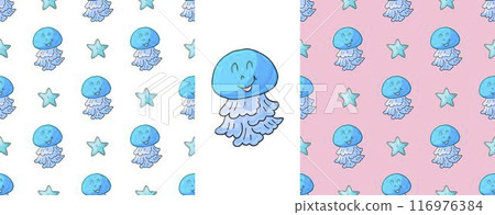 Set Creative marine seamless pattern. Pattern in hand draw style, created for fabrics Set Creative marine seamless pattern. Pattern in hand draw style, created for fabrics 116976384