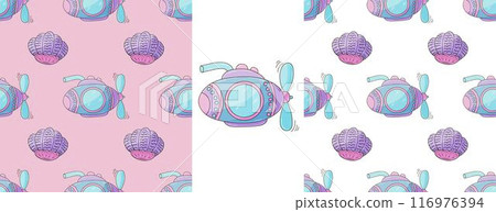 Set Creative marine seamless pattern. Pattern in hand draw style, created for fabrics Set Creative marine seamless pattern. Pattern in hand draw style, created for fabrics 116976394