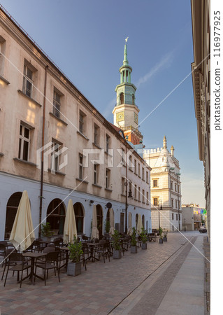 Facades of old colorful houses on the Town Hall Square in Poznan Facades of old colorful houses on the Town Hall Square in Poznan 116977925