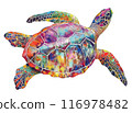 Watercolor Colorful sea turtle isolated on white background. Digital Illustration. 116978482