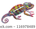 Watercolor digital illustration of colorful chameleon  isolated on a white or transparent background 116978489