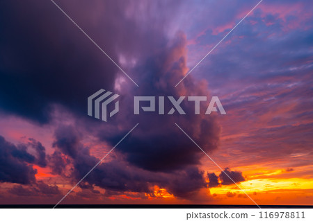 Nature landscape beautiful Light Sunset or sunrise over sea,Colorful clouds dramatic sky seascape,Amazing clouds in sunset sky background 116978811