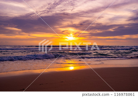 Nature landscape beautiful Light Sunset or sunrise over sea,Colorful clouds dramatic sky seascape,Amazing clouds in sunset sky background 116978861