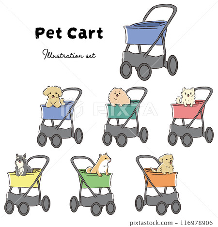 Colorful pet cart and dog illustration set Colorful pet cart and dog illustration set 116978906