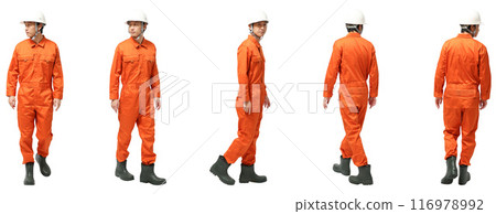 建築/建築/工廠穿著頭盔工作服的全身人體人物剪裁材料 116978992