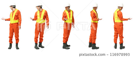 Full-body cutout of a man wearing helmet, work clothes, construction, factory overalls 116978993