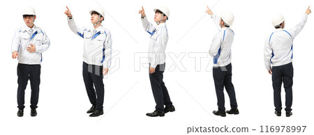 在工廠或建築中工作的男子全身圖形剪裁材料,用於頭盔製造業製服 在工廠或建築中工作的男子全身圖形剪裁材料,用於頭盔製造業製服 116978997