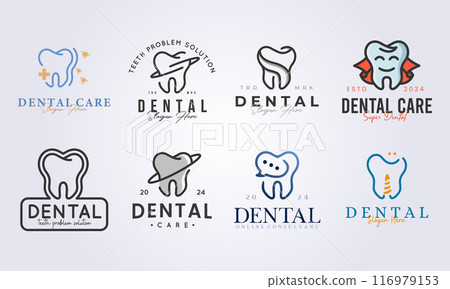 set of dental and dentist tooth logo vector illustration template icon graphic design 116979153
