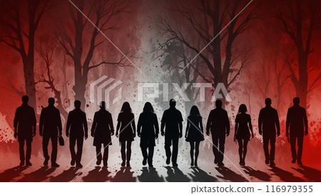 Creepy and grotesque red texture with human silhouette Creepy and grotesque red texture with human silhouette 116979355