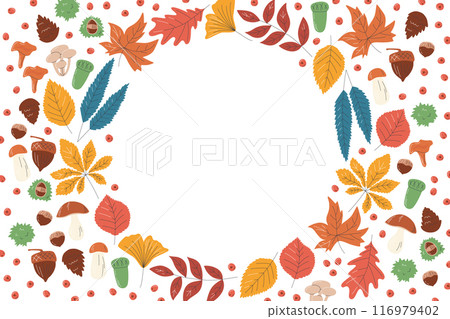 Autumn leaves flat banner template with copy space 116979402