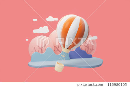Cartoon hot air balloon with plant scene, 3d Cartoon hot air balloon with plant scene, 3d 116980105