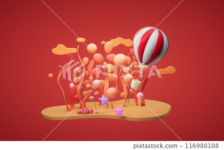 Cartoon hot air balloon with underwater plant Cartoon hot air balloon with underwater plant 116980108