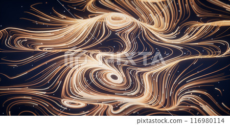 Wave particles lines with swirling pattern, 3d Wave particles lines with swirling pattern, 3d 116980114