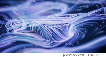 Wave particles lines with swirling pattern, 3d Wave particles lines with swirling pattern, 3d 116980115