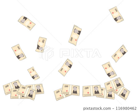 Raining 10,000 yen bills and stacks of bills Raining 10,000 yen bills and stacks of bills 116980462