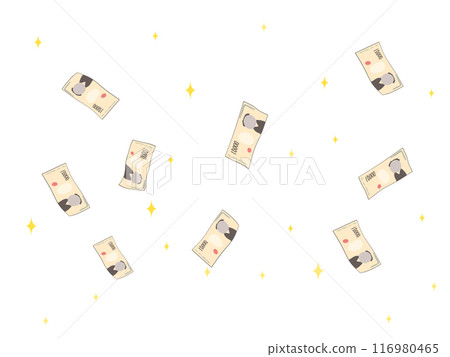 閃閃發光的萬日元鈔票掉落 閃閃發光的萬日元鈔票掉落 116980465