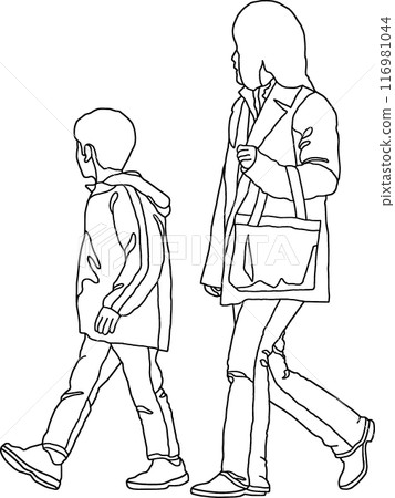 圖線畫著色書，父母和兒童插圖，透明背景 116981044