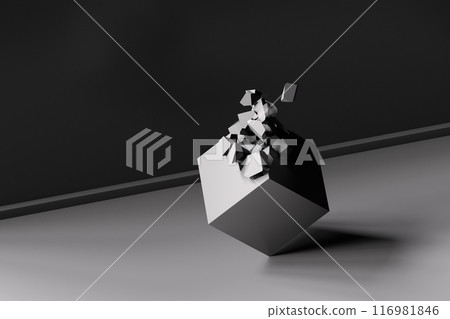 Gray split cube in sketch style, 3d rendering. Gray split cube in sketch style, 3d rendering. 116981846