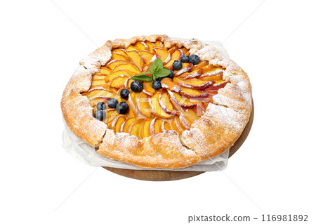 PNG, Fruit galettes on wooden kitchen board, isolated on white background 116981892