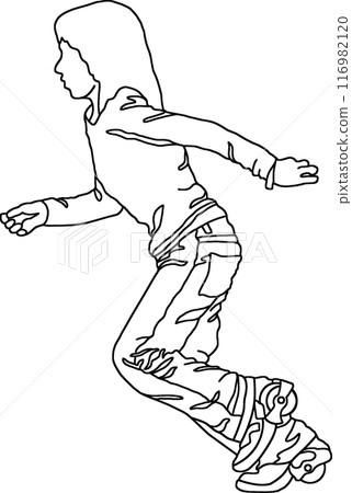 Line drawing of a person, coloring book, children's illustration 031, background transparent 116982120