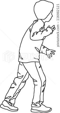 Line drawing of a person, coloring book, children's illustration 032, background transparent 116982121